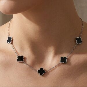 Stainless Steel Black and Silver Clover Necklace